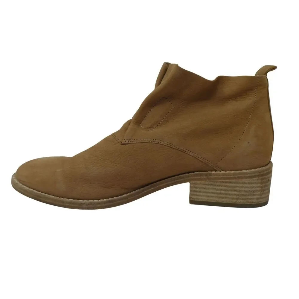 Eileen Fisher Brown Leather Pull‎ On Ankle Boots Booties